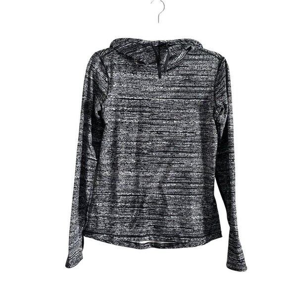 Nike Pro Dri-Fit Women Sz M Black/White Striped Drawstring Hooded Pullover Top - Picture 1 of 9